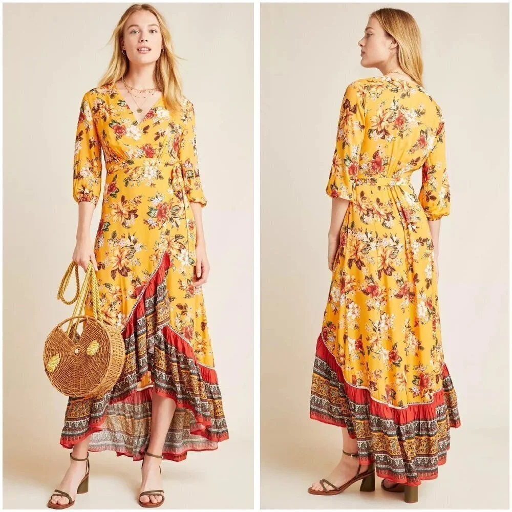 NWT FARM Rio Anthropologie Soigne Gold Maxi Dress $230 - Picture 2 of 15